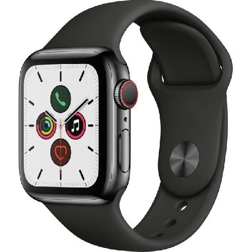 Montre Bluetooth - Montre Connectee Apple Watch Series 5 Cellular 40 mm Boitier en Acier Inoxydable Noir Sideral avec Bracelet Sport Noir - S-M.