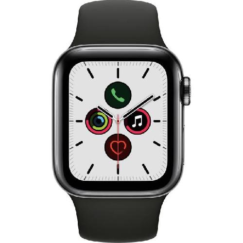 Montre Bluetooth - Montre Connectee Apple Watch Series 5 Cellular 40 mm Boitier en Acier Inoxydable Noir Sideral avec Bracelet Sport Noir - S-M.