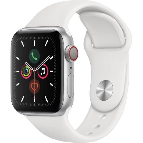 Montre Bluetooth - Montre Connectee Apple Watch Series 5 Cellular 40 mm Boitier en Aluminium Argent avec Bracelet Sport Blanc - S-M