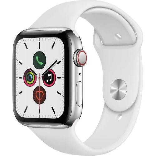 Montre Bluetooth - Montre Connectee Apple Watch Series 5 Cellular 44 mm Boitier en Acier Inoxydable avec Bracelet Sport Blanc - M-L.
