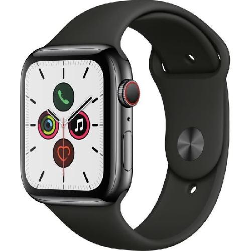 Montre Bluetooth - Montre Connectee Apple Watch Series 5 Cellular 44 mm Boitier en Acier Inoxydable Gris Sideral avec Bracelet Sport Noir - M-L