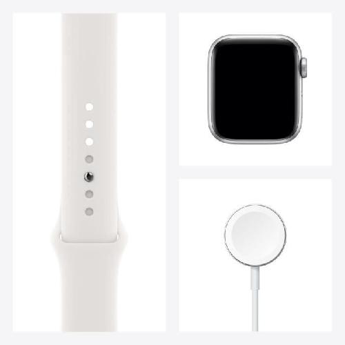 Montre Bluetooth - Montre Connectee Apple Watch Series 6 GPS. 40mm Boitier en Aluminium Argent avec Bracelet Sport Blanc