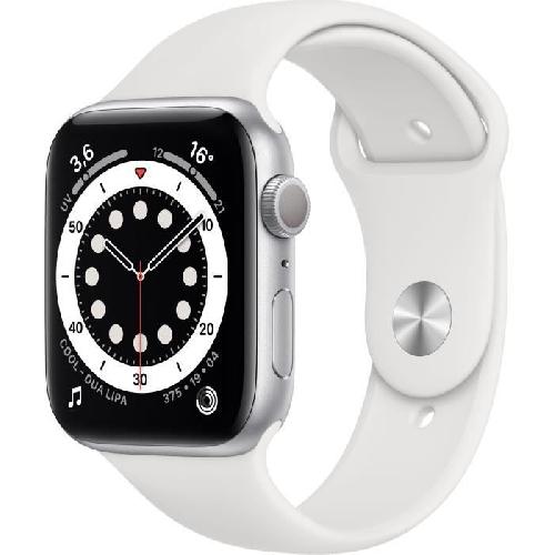 Montre Bluetooth - Montre Connectee Apple Watch Series 6 GPS. 44mm Boitier en Aluminium Argent avec Bracelet Sport Blanc