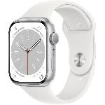 Montre Bluetooth - Montre Connectee - Montre Intelligente Apple Watch Series 8 GPS - 45mm - Boitier Silver Aluminium - Bracelet White Sport Band - Regular