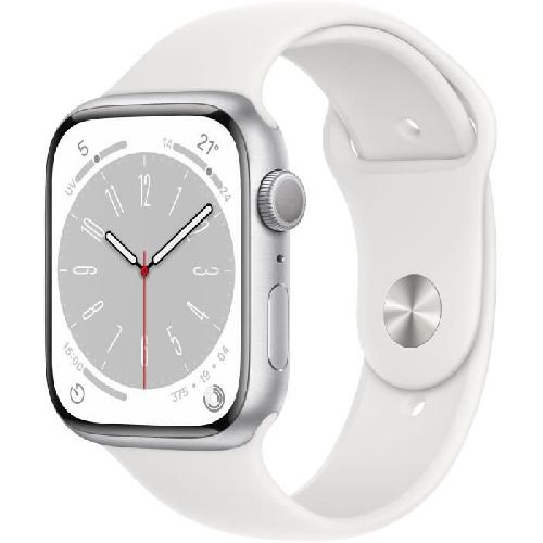 Montre Bluetooth - Montre Connectee - Montre Intelligente Apple Watch Series 8 GPS - 45mm - Boitier Silver Aluminium - Bracelet White Sport Band - Regular
