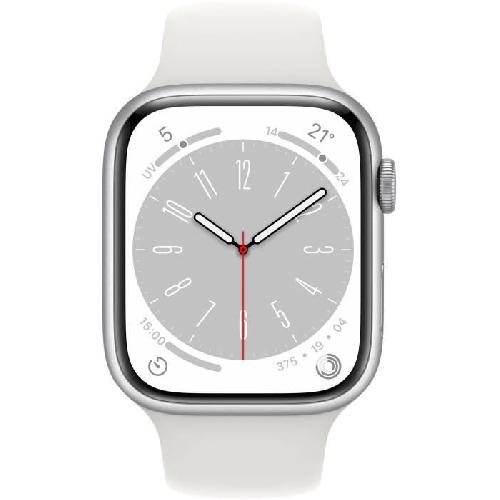 Montre Bluetooth - Montre Connectee - Montre Intelligente Apple Watch Series 8 GPS - 45mm - Boitier Silver Aluminium - Bracelet White Sport Band - Regular