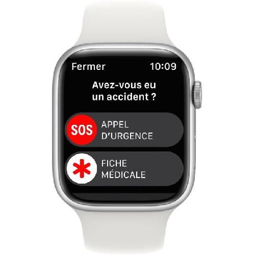 Montre Bluetooth - Montre Connectee - Montre Intelligente Apple Watch Series 8 GPS - 45mm - Boitier Silver Aluminium - Bracelet White Sport Band - Regular