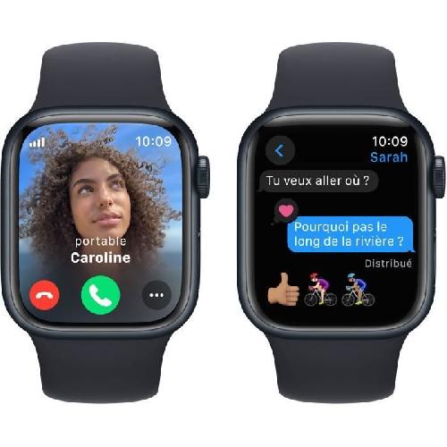 Montre Bluetooth - Montre Connectee - Montre Intelligente Apple Watch Series 9 GPS - 41mm - Boîtier Midnight Aluminium - Bracelet Midnight Sport Band - M/L