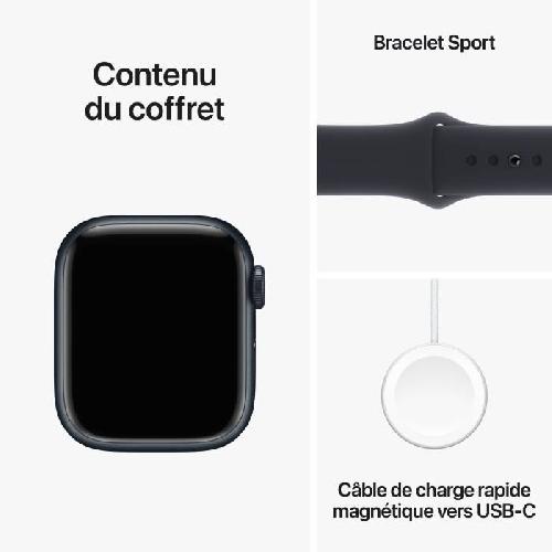 Montre Bluetooth - Montre Connectee - Montre Intelligente Apple Watch Series 9 GPS - 41mm - Boîtier Midnight Aluminium - Bracelet Midnight Sport Loop