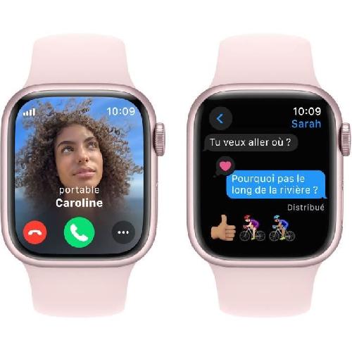 Montre Bluetooth - Montre Connectee - Montre Intelligente Apple Watch Series 9 GPS - 41mm - Boîtier Pink Aluminium - Bracelet Light Pink Sport Band - S/M