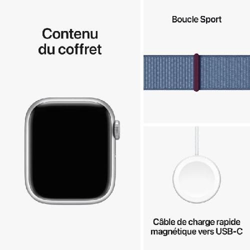 Montre Bluetooth - Montre Connectee - Montre Intelligente Apple Watch Series 9 GPS - 41mm - Boîtier Silver Aluminium - Bracelet Winter Blue Sport Loop