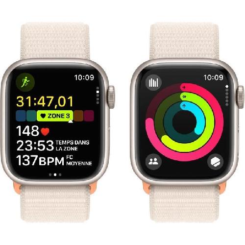 Montre Bluetooth - Montre Connectee - Montre Intelligente Apple Watch Series 9 GPS - 41mm - Boîtier Starlight Aluminium - Bracelet Starlight Sport Loop