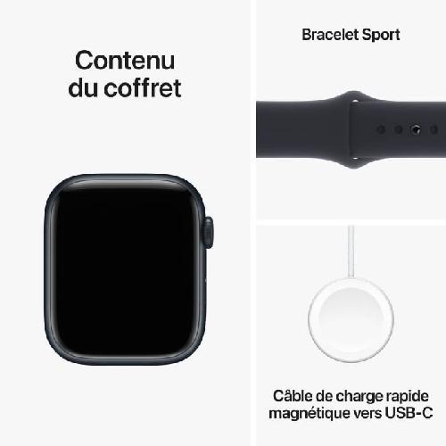 Montre Bluetooth - Montre Connectee - Montre Intelligente Apple Watch Series 9 GPS - 45mm - Boîtier Midnight Aluminium - Bracelet Midnight Sport Band - M/L