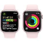 Montre Bluetooth - Montre Connectee - Montre Intelligente Apple Watch Series 9 GPS - 45mm - Boîtier Pink Aluminium - Bracelet Light Pink Sport Band - M/L