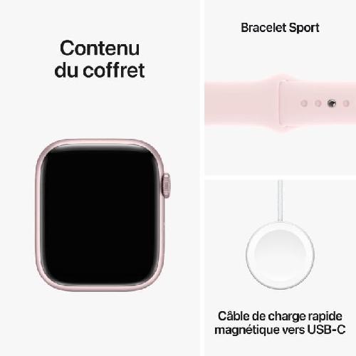 Montre Bluetooth - Montre Connectee - Montre Intelligente Apple Watch Series 9 GPS - 45mm - Boîtier Pink Aluminium - Bracelet Light Pink Sport Band - M/L