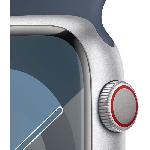 Montre Bluetooth - Montre Connectee - Montre Intelligente Apple Watch Series 9 GPS - 45mm - Boîtier Silver Aluminium - Bracelet Storm Blue Sport Band - M/L