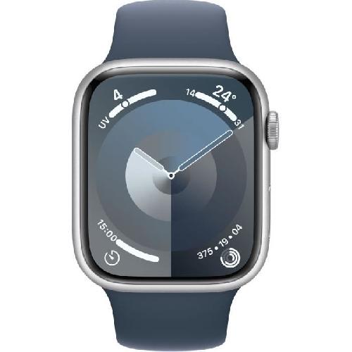 Montre Bluetooth - Montre Connectee - Montre Intelligente Apple Watch Series 9 GPS - 45mm - Boîtier Silver Aluminium - Bracelet Storm Blue Sport Band - S/M