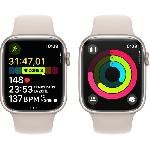 Montre Bluetooth - Montre Connectee - Montre Intelligente Apple Watch Series 9 GPS - 45mm - Boîtier Starlight Aluminium - Bracelet Starlight Sport Band - M/L