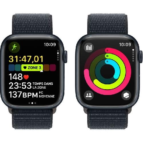 Montre Bluetooth - Montre Connectee - Montre Intelligente Apple Watch Series 9 GPS + Cellular - 41mm - Boitier Midnight Aluminium - Bracelet Midnight Sport Loop