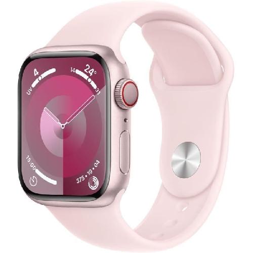 Montre Bluetooth - Montre Connectee - Montre Intelligente Apple Watch Series 9 GPS + Cellular - 41mm - Boitier Pink Aluminium - Bracelet Light Pink Sport Band - M-L