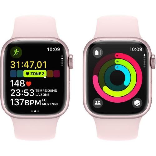 Montre Bluetooth - Montre Connectee - Montre Intelligente Apple Watch Series 9 GPS + Cellular - 41mm - Boitier Pink Aluminium - Bracelet Light Pink Sport Band - M-L