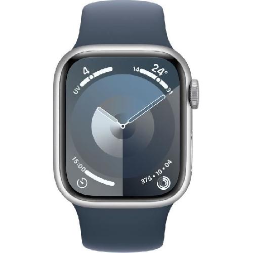 Montre Bluetooth - Montre Connectee - Montre Intelligente Apple Watch Series 9 GPS + Cellular - 41mm - Boitier Silver Aluminium - Bracelet Storm Blue Sport Band - M-L