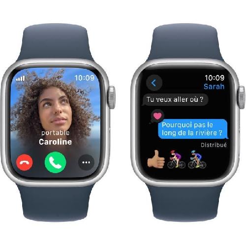 Montre Bluetooth - Montre Connectee - Montre Intelligente Apple Watch Series 9 GPS + Cellular - 41mm - Boitier Silver Aluminium - Bracelet Storm Blue Sport Band - M-L