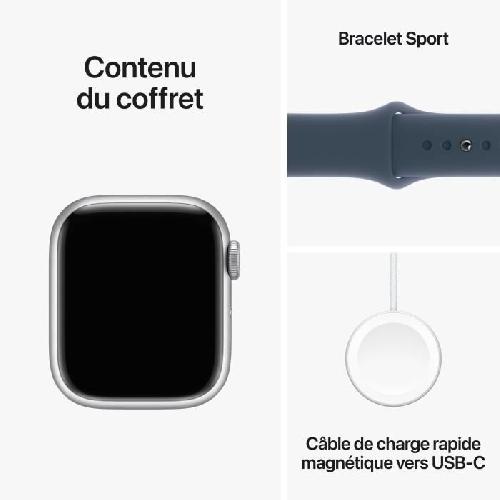 Montre Bluetooth - Montre Connectee - Montre Intelligente Apple Watch Series 9 GPS + Cellular - 41mm - Boitier Silver Aluminium - Bracelet Storm Blue Sport Band - S-M