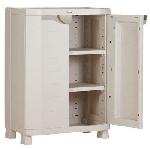 Armoire basse de rangement en résine PLASTIKEN - 2 portes et 2 étageres - Beige - 70x45x100 cm