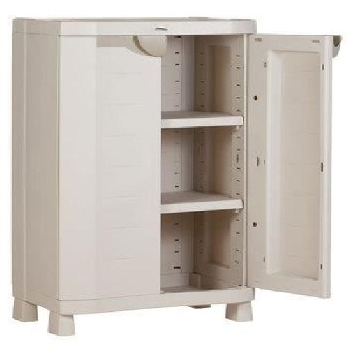 Etabli - Systeme Perfo - Armoire - Mobilier Atelier Armoire basse de rangement en résine PLASTIKEN - 2 portes et 2 étageres - Beige - 70x45x100 cm