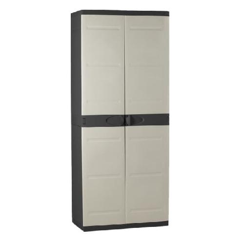 Etabli - Systeme Perfo - Armoire - Mobilier Atelier Armoire haute avec étageres - PLASTIKEN - Titanium - 70 x 44 x 176 cm - Beige et Noir