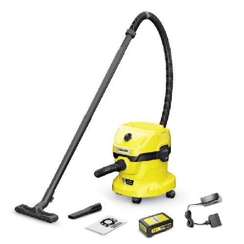 Aspirateur Industriel Monophase - Aspirateur D'atelier - Aspirateur De Chantier Aspirateur eau et poussieres KARCHER WD 2-18 V-12-18 sans fil -avec batterie amovible 18 V - 2.5 Ah et chargeur-