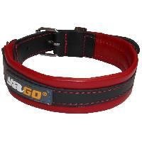Attache - Sellerie YAGO Collier en Cuir Noir et Rouge Souple et Réglable pour moyen chien. taille M 34-43 cm