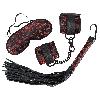 Attacher Ensemble menottes bandeau fouet 38cm satin noir et rouge