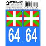 Stickers Plaques Immatriculation Autocollant departement 64 - DRAPEAU BASQUE -x2-