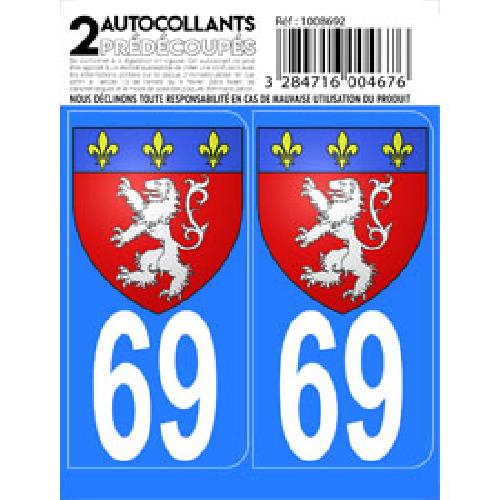Stickers Plaques Immatriculation Autocollant departement 69 - BLASON LYONNAIS -x2-
