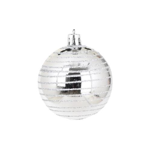 Boule De Noel AUTOUR DE MINUIT Set de 6 boules decorees finition brillante - O6 cm - Argent