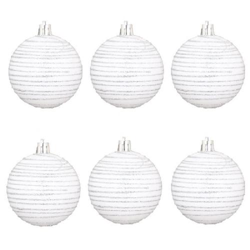Boule De Noel AUTOUR DE MINUIT Set de 6 boules decorees finition brillante - O6 cm - Blanc