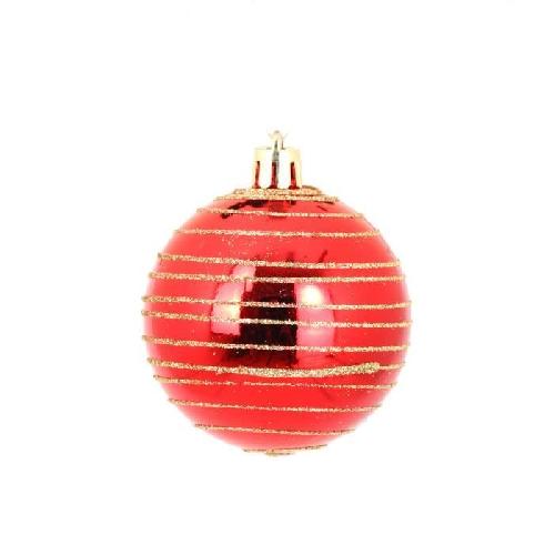 Boule De Noel AUTOUR DE MINUIT Set de 6 boules decorees finition brillante - O6 cm - Rouge