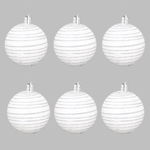 Boule De Noel AUTOUR DE MINUIT Set de 6 boules decorees finition mate - O6 cm - Blanc
