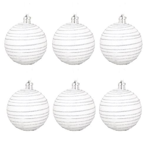Boule De Noel AUTOUR DE MINUIT Set de 6 boules decorees finition mate - O6 cm - Blanc