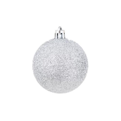 Boule De Noel AUTOUR DE MINUIT Set de 6 boules pailletees - O6 cm - Gris argent