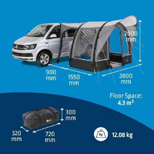 Auvent - Store - Solette - Sas Auvent gonflable pour van - KAMPA - Sprint Air - Matériau Weathershield 68D. armature Kampa AIR. espace compact. entrée pluie