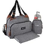 Sac A Langer Baby on board- sac a langer - sac titou Gris chiné  - 2 compattiments 8 poches - sac repas - tapis a langer sac linge sale attaches