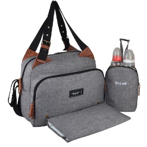Sac A Langer Baby on board- sac a langer - sac titou Gris chiné - 2 compattiments 8 poches - sac repas - tapis a langer sac linge sale attaches