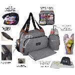 Sac A Langer Baby on board- sac a langer - sac titou Gris chiné  - 2 compattiments 8 poches - sac repas - tapis a langer sac linge sale attaches