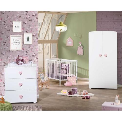 Commode A Langer - Meuble A Langer BABY PRICE New Basic Commode a langer 3 tiroirs - Boutons Coeur Rose
