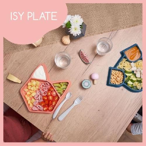 Assiette - Plateau Repas BABYMOOV Assiette compartimentée bébé ISY PLATE en silicone souple & solide. antidérapente. passe lave-vaisselle. renard terracotta