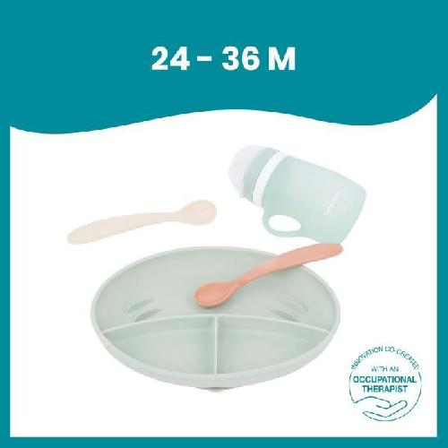 Ensemble - Set Repas Babymoov Coffret repas GROW'ISY. 24-36 mois. Contient 1 gourde. 2 cuilleres et 1 assiette compartimentée