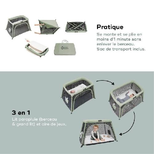 Lit Pliant - Parapluie Babymoov Lit parapluie 3-en-1 Moov and Comfy - Des la Naissance et jusqu'a 4 ans - Berceau Grand Lit d'appoint et Aire de jeux